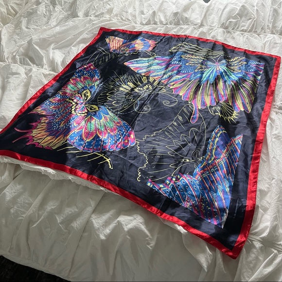 Multi Colored Butterfly Satin Scarf - Picture 4 of 8